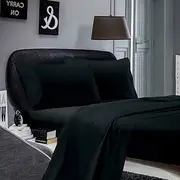 1000TC Ultra SOFT Sheet Set (Flat sheet & Fitted sheet & 2 Pillowcases) (Double Size Bed, Black)