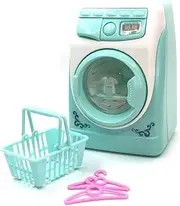 Sanwoodenz Kids Mini Simulation Light Electric Washing Machine Basket Pretend Play Toy Set 4 Green