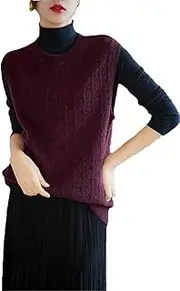 [SGeneE] 100% Cashmere Crewneck Long Sweater Vest Solid Color Knitted Slim Fit Sleeveless Pullover Sweater