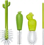 YONGBAO 4pcs Multipurpose Cactus Baby Bottle Brush Set | Kitchen Brush with Straw Brush for Baby Bottle Tube Pipe Flask Straws | Green