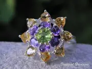 Amethyst, Citrine, Peridot & 925 Silver Ring (Size 7 1/2, O 1/2) #154514
