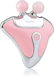VRAIKO GemGlow Jade Roller and Gua Sha Device, 4-in-1 Gua Sha Face Tools, Face Massager with Red Light Therapy and Heat, Muscle Relaxation, Relieves Fine Lines and Wrinkles (Rose Quartz)