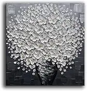 YaSheng Art- 3D Thick Texture Black and White Canvas Wall Art Hand-Painted Minimalism Abstract Artwork Oil Painting Home Decorations Modern bedroom Wall Art Ready to Hang 24x24inch