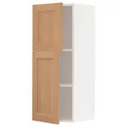 METOD wall cabinet with shelves/2 doors, white/Vedhamn oak, 40x37x100 cm