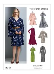 VOGUE SEWING PATTERN 9345 MISSES 14-22 EASY SHIRT DRESS NOTCHED COLLAR, 6 STYLES