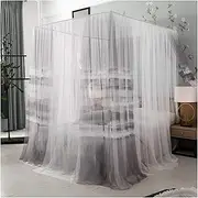 4 Corner Post Princess Bed Curtain Canopy for Girls Bedroom Double Bed Canopy Elegant 3 Openings Double Layer Mosquito Net with Bold Metal Bracket(Size:150×200×210cm,Color:Grey)
