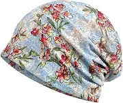 ANDRESLAD Light Blue Floral Printed Lace Head Wrap for Women Comfortable Chemotherapy Cap Breathable and Easy to Wear Stylish Flower Decor Hat for All Hair Types