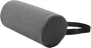 Portable Lumbar Roll Pillow for Lower Back Support with Elastic Strap for Travel and Office Use, Gray