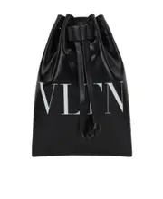 logo-print leather drawstring bag One size Black