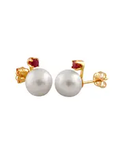 Splendid Pearls 14K 0.10 ct. tw. Ruby & 7-7.5mm Akoya Pearl Earrings