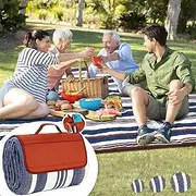 Boobhone Extra Large Picnic Blankets, Waterproof Sandproof Foldable Outdoor Blanket, Fashion Handy Mat Tote, 60''x80'' Blue and White Striped Beach Mat for Spring Summer Camping