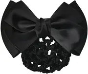 Bowknot Hair Snood Barrette Bun Cover With Net and Bow Clip for Women - Professional Hairnets for Work - Black