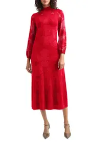 Misook Long Sleeve Burnout Dress in Rouge at Nordstrom, Size Large