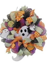 NEW Muddy Carrots Halloween Deco Mesh Wreath for Front Door (Halloween Ghost)
