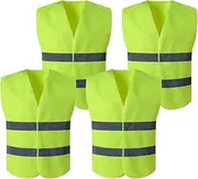 Laluky Pack of 4 High Visibility Vests, Safety Vest, Reflective Vest, Car Breakdown Vest, Neon Green Safety Vest, Reflective Vest for Men, Women, Drivers, Workers (Colour: 4 Neon Green)