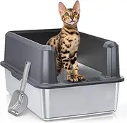 MOTYYA Enclosed Stainless Steel Cat Litter Box with Lid, XL Extra Large Litter Box for Big Cats, Metal Litter Box High Sided, Never Absorbs Odors, Anti-Urine Leakage, Easy Cleaning, Include Scoop