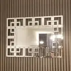 Large Silver Glass Wall Mirror Geometric Frame Accent Mirror Fireplace Kitchen