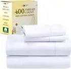 100% Cotton Bed Sheets King Size Set - 400 Thread Count Sateen, Deep Pocket King