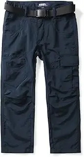 [OCHENTA] Men's & Boy's Pull on Casual Cargo Hiking Pants, Quick Dry Outdoor Camping Fishing, Blue, 11-12 Years