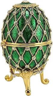 [gernie] Rhinestone Inlaid Egg Shape Trinket Box with Hinges, Jewelry Organizer for Rings, Earrings, Necklace, Zinc Alloy Material, Home Decor Gift (Green)