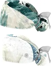 [YTYVAGT] 2-Pc,Nurse Scrub Caps,Scrub Hats with Buttons and Cotton Sweatband,Animal Polar Bear Snow Pattern