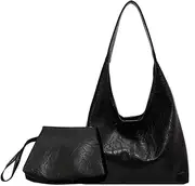 [JDXFENG] Women Leather Shoulder Bag Fashion Soft Underarm Bag Versatile 2pcs Shoulder Bag and Handbag Set Satchel Hobo Bag Commuting Bag