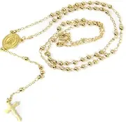 [SM FASHION] SM Stainless Steel Gold Silver Rosary 3mm-8mm CCB Beads Cross Y Necklace 20”-30” Chain for Women Men (4mm 26" - Gold), Medium, Stainless Steel, Cubic Zirconia