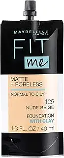 [MAYBELLINE] New York Fit Me Matte + Poreless Liquid Foundation, Pouch Format, 125 Nude Beige, 1.3 Ounce