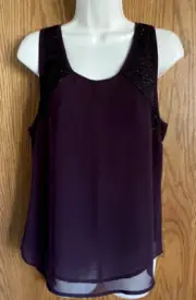 TOPSHOP Beaded Tank Top Cami Plum or Purple Scoop Neck Women Sz 6 Double Layered