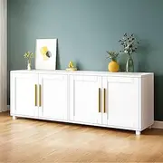 Sideboard 4 Doors Buffet Cabinet with Shelves Modern Accent Cabinet with Golden Metal Handle Wide Storage Cabinet for Kitchen Living Room White