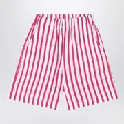 [Douuod] White/red striped Bermuda shorts in linen 6 Y Red