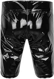 [WANFJ] Women's Erotic Lingerie Sets Men's Pole Dance Rave Pants Leather with Zipper Open Crotch Boxer Shorts Half Pants with Bulge Pouch for Night Club