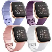 4 Pack Smart Watch Band Compatible with Fitbit Versa 2 / Versa Lite / Versa SE / Versa Silicone Smartwatch Strap Soft Elastic Adjustable Sport Band Replacement