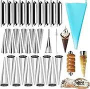 Non-stick Cream Cannoli Tubes, FantasyDay 30 Pcs Stainless Steel Baking Cones Pastry Roll Horn Croissant Mold Cannoli Shells with 1 Clean Brush - Pastry Baking Set for Christmas Cake Anniversary Party