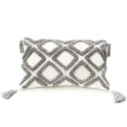 Boho Gray Lumbar Throw Pillow Cover 12x20 Inch with 20" x 12" (Pack of 1) Grey