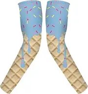 [Generic] Compression Arm Sleeves | Sports Arm Sleeves - Color Matching Ice Cream Theme Elbow Protector UV Protection for Multiple Activities, 001, L