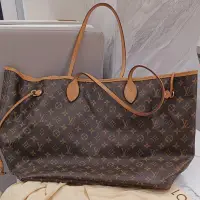 在飛比找Yahoo!奇摩拍賣優惠-LV Neverfull 大款 兩側抽繩 購物袋 肩背包 托