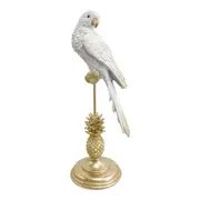 Resin 40.5cm King Gold Parrot Home Tabletop Display Decor Figurine w/White Stand