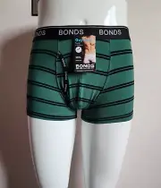 Bonds Mens MX3K 2V2 Stripe Green Cotton Stretch GuyFront Trunk Brief Size M New