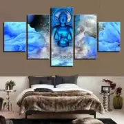 Blue Buddha Spiritual Buddhism Meditation Nirvana 5 Piece Panel Canvas Wall Art