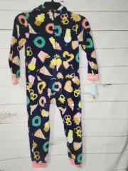 Girls XS 4/5 Cat & Jack Fleece One Piece Hooded Furry Pajama Sleeper Junk Food