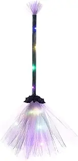 Generic LED Witch Broom Kids, Halloween Witch Broom with Light, Black Plastic Broomstick Cosplay Props, Halloween Costume Accessories