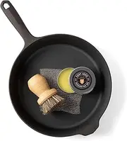 Field Company Starter Set: No.8 Cast Iron Skillet (10.25 in, 4.5 lbs) with Cast Iron Cleaning Kit — Smoother, Lighter, Made in USA, Vintage Design, Pre-Seasoned