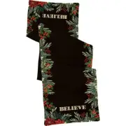 Elegant Style "Believe" Black Holly Sprig Design Christmas Runner: 56" X 15"