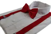 Mens Red 100Cm Suspenders & Matching Bow Tie Set