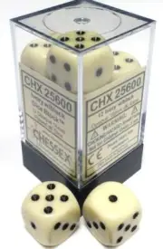 Chessex Dice d6 Set Opaque Ivory with Black - 16mm Six Sided Die 12 Block of ...