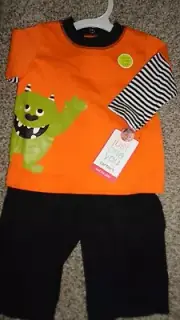 Carter's Halloween Infant Baby 2 Piece Little Monster Glow In The Dark Outfit 6M