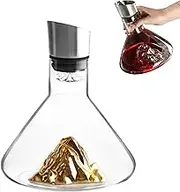 Revella Crystal Clear Wine Decanter With Aerator, Filtering Iceberg Decanter, Red Wine Carafe With Built-in-Dispenser (Gold)