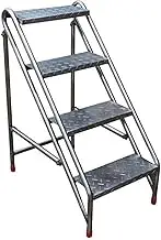 Step Ladder 4 Step Ladder with Handrails, Folding Step Stool with Wide Anti-Slip Pedal, Sturdy Steel Ladder for Adults for Home Kitchen Library Office 330 LBS Capacity Folding Step Stool