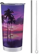 TKJMCSW Palm Tree Purple Sunset Travel Mug 20 Oz Tumbler Travel Coffee Mug Insulated Coffee Mug Water Bottle Stainless Steel Insulated Tumblers Insulated Cup Tumbler Cup Coffee Mug with Lid